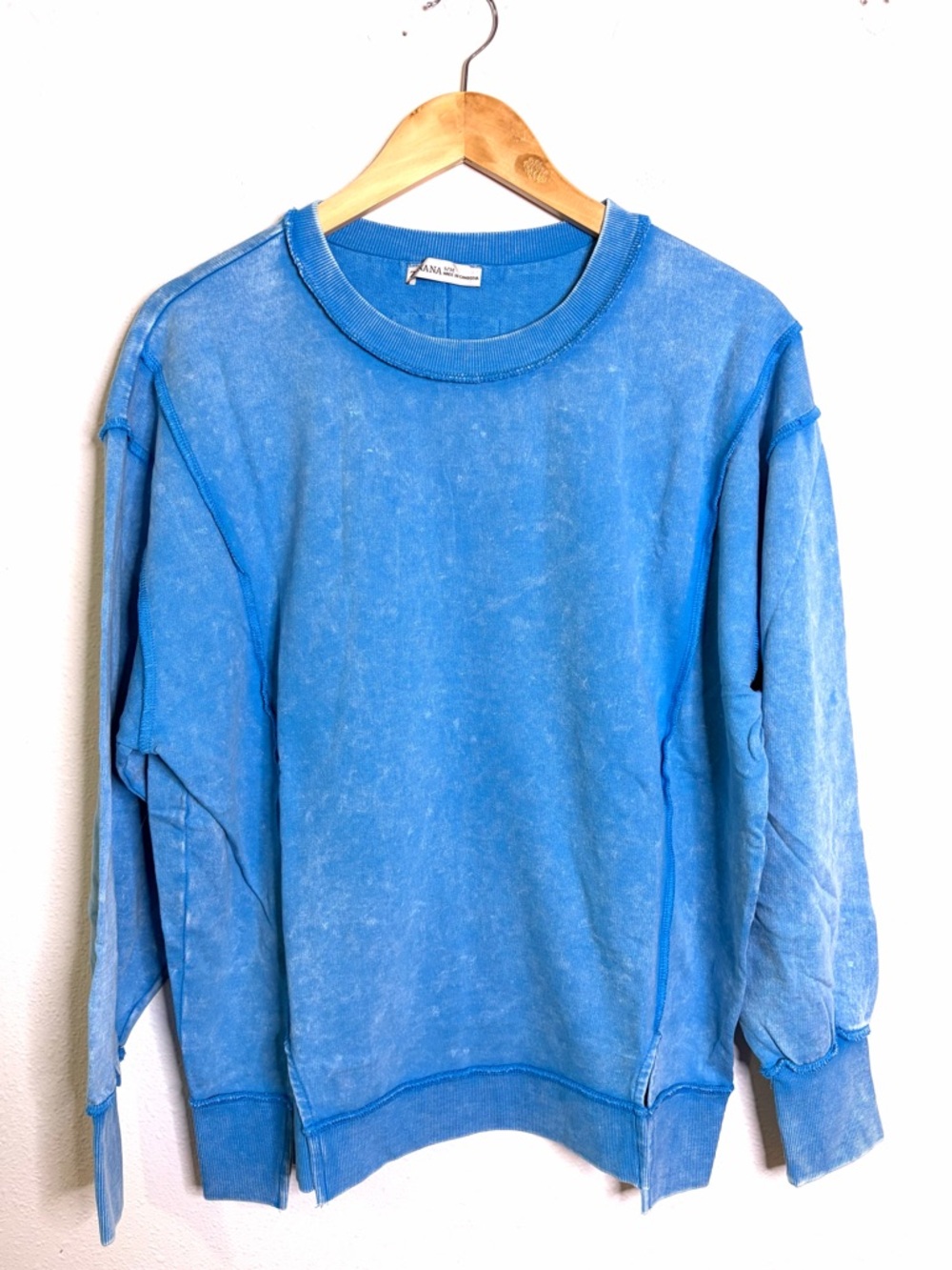 100% cotton Light Blue Mineral acid Wash Oversized Sweatshirt French Terry S/M - Picture 2 of 5